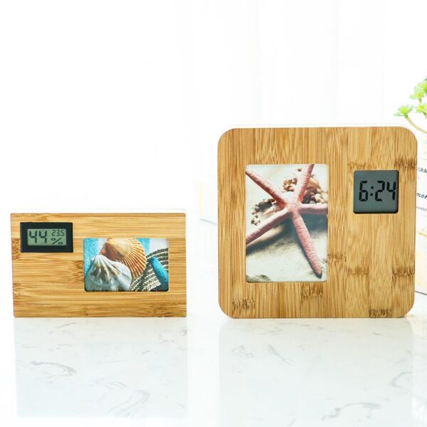 Bamboo Photo Frame with Clock - Image 2