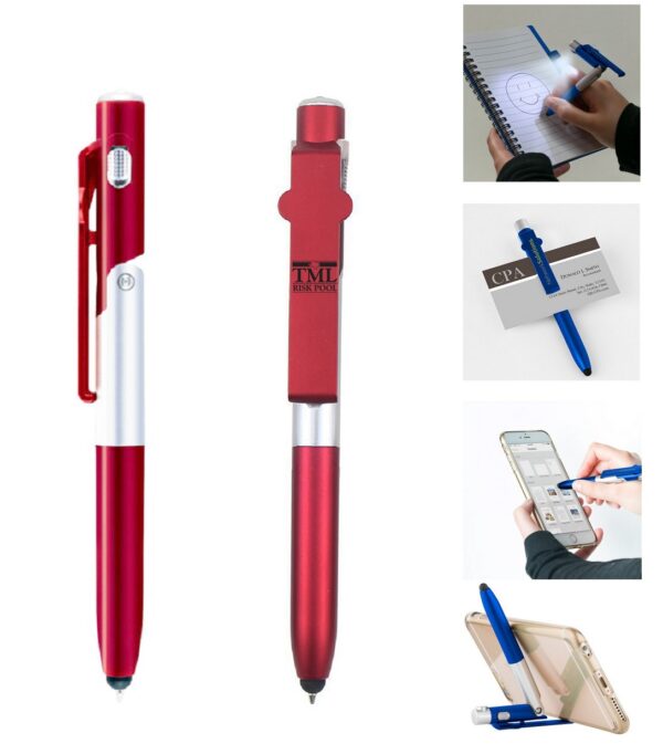 4in1 Multi function Ballpoint Pen LED Stylus Phone Stand