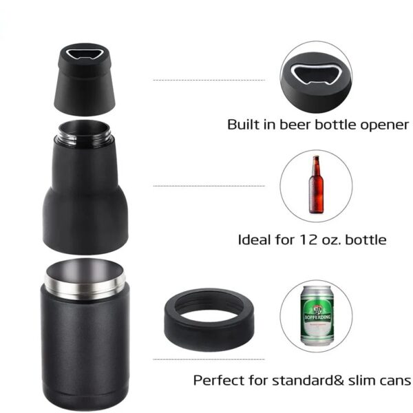 12oz Stainless Steel Bottle Cooler with Beer Opener - Image 6