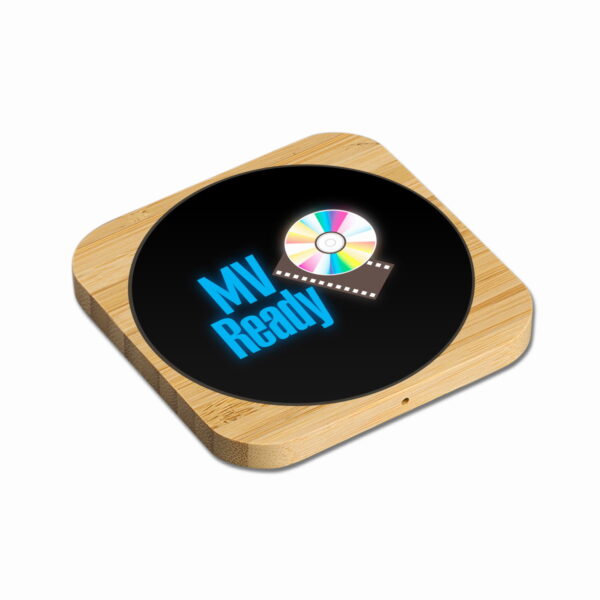 15W Light Up Multi Color Logo Square Bamboo Wireless Charger - Image 2