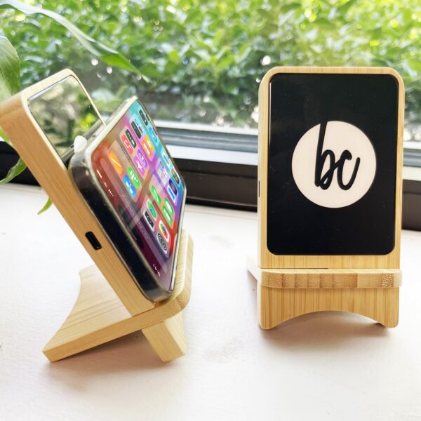 15W Light Up Multi Color Logo Bamboo Wireless Charger Phone Holder