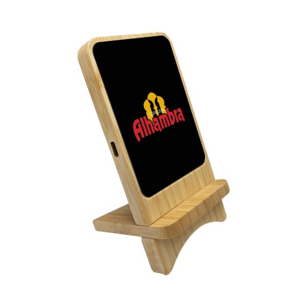 15W Light Up Multi Color Logo Bamboo Wireless Charger Phone Holder - Image 2