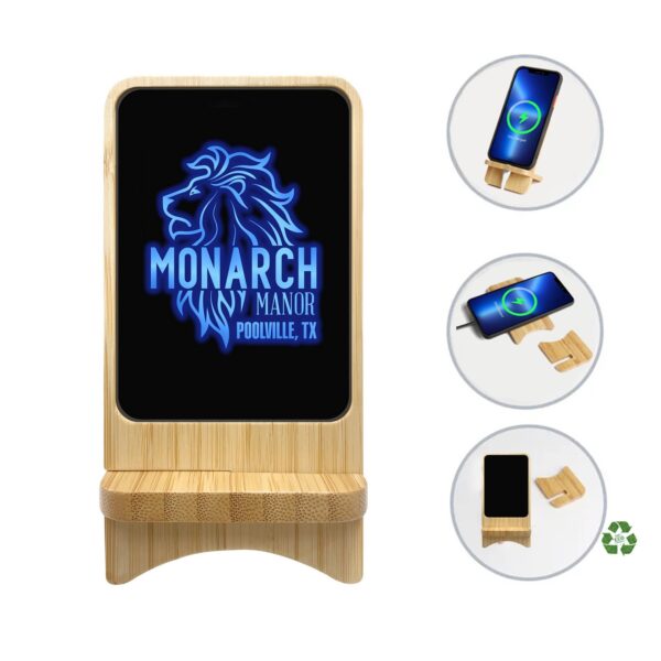 15W Light Up Bamboo Wireless Charger Phone Holder