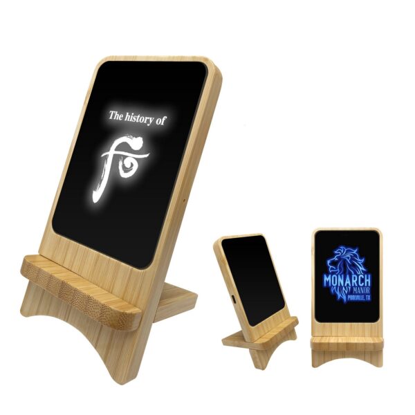 15W Light Up Bamboo Wireless Charger Phone Holder - Image 2