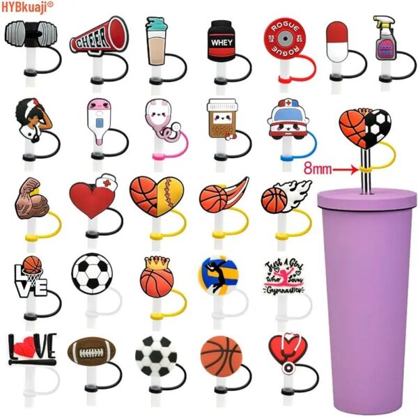 Customized Ball Game Silicone Straw Cover Tumbler Topper - Image 3