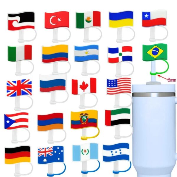 Country Flag Silicone Straw Cover Tumbler Topper